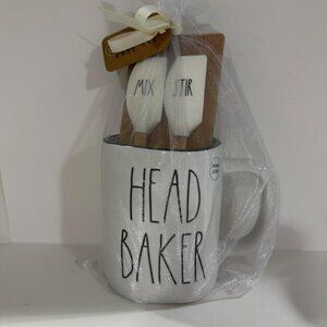 NEW Rae Dunn by Magenta HEAD BAKER Mug with Mini Spatula Set Double Sided